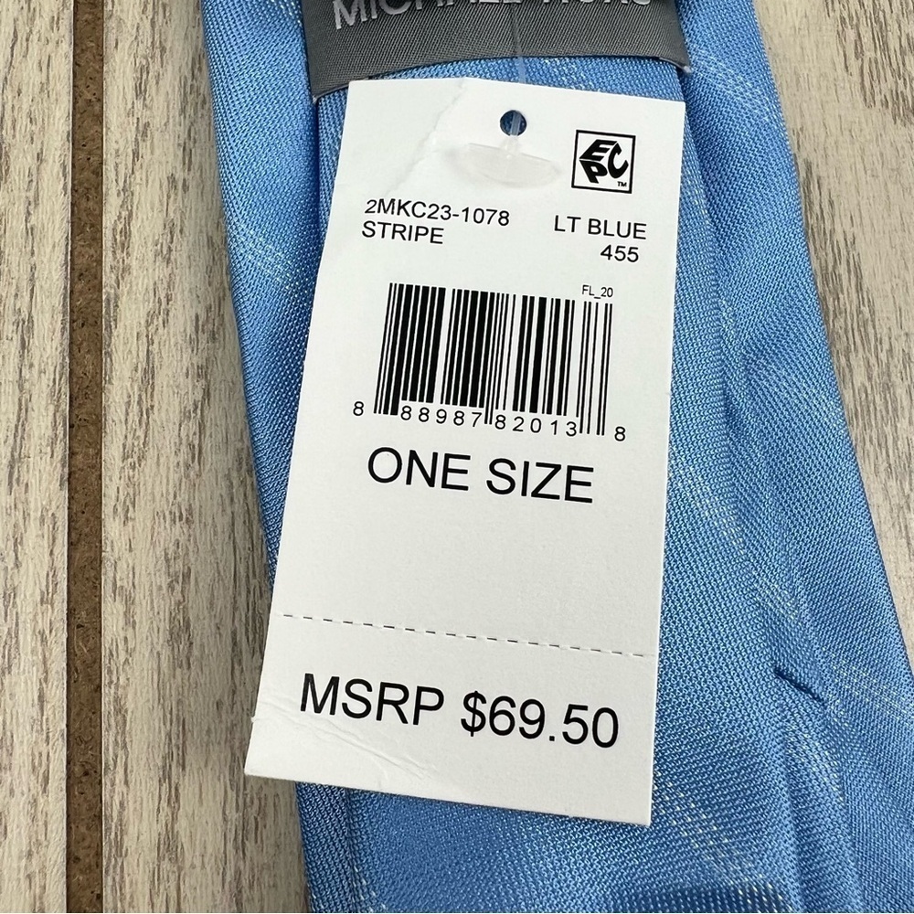 633 - Michael Kors Stripe Tie Light Blue 455 2MKC23-1078 Silk Blend $69.50 - Picture 4 of 5
